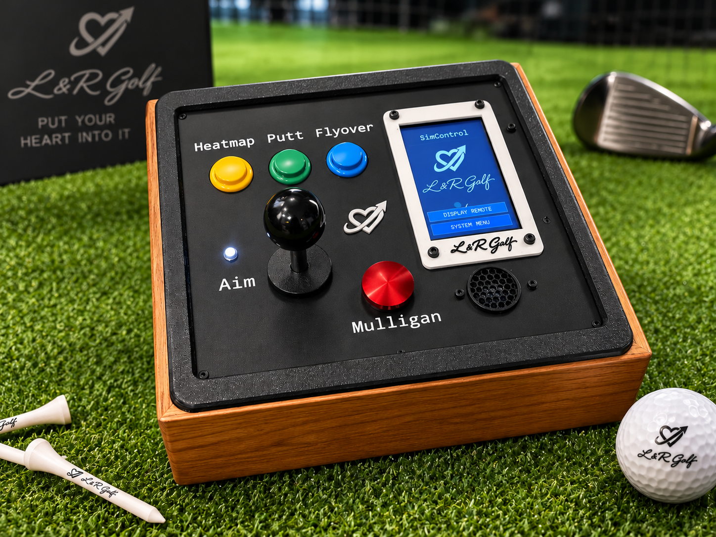 L&R Golf SimControl custom control panel with joystick, physical buttons and display